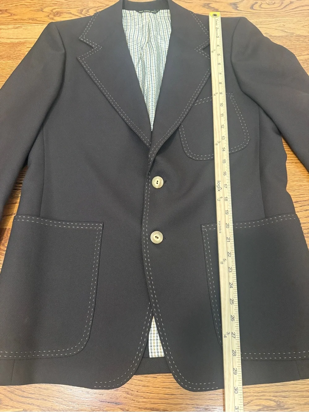 Vtg 70s Curlee Men’s Brown Polyester Suit Jacket Blazer Mod Stitching Sz 38R